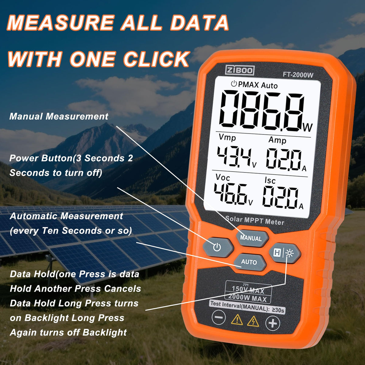 ZIBOO FT-2000W MPPT tracking graph demonstration for real-time checks