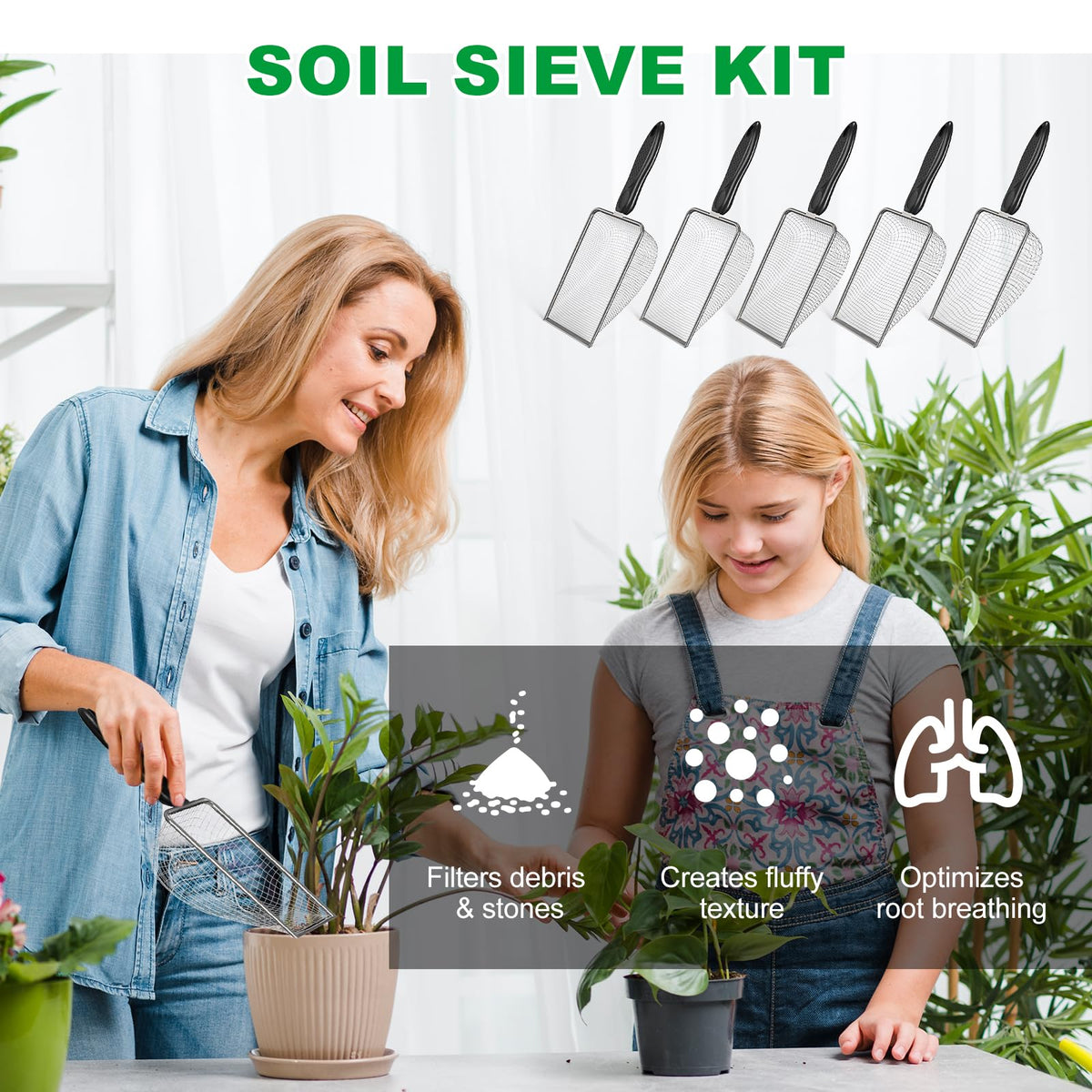 Zihvfzu soil sifter with 3-8mm mesh for clean potting mixes and roots