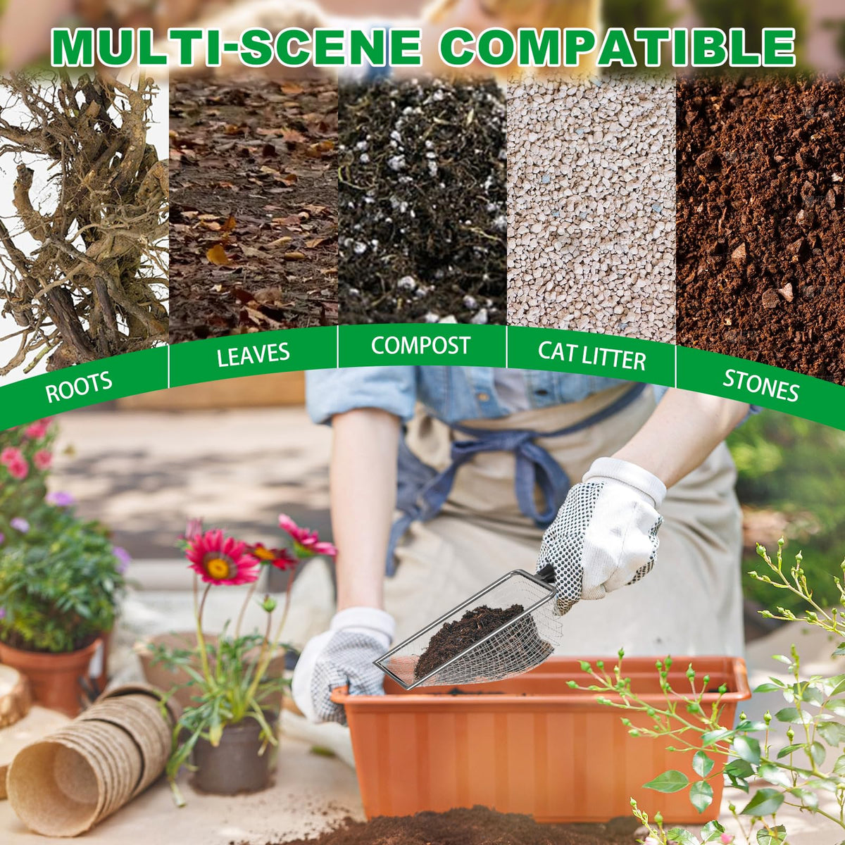 Zihvfzu soil sifter with 4.3mm mesh streamlines debris removal during composting