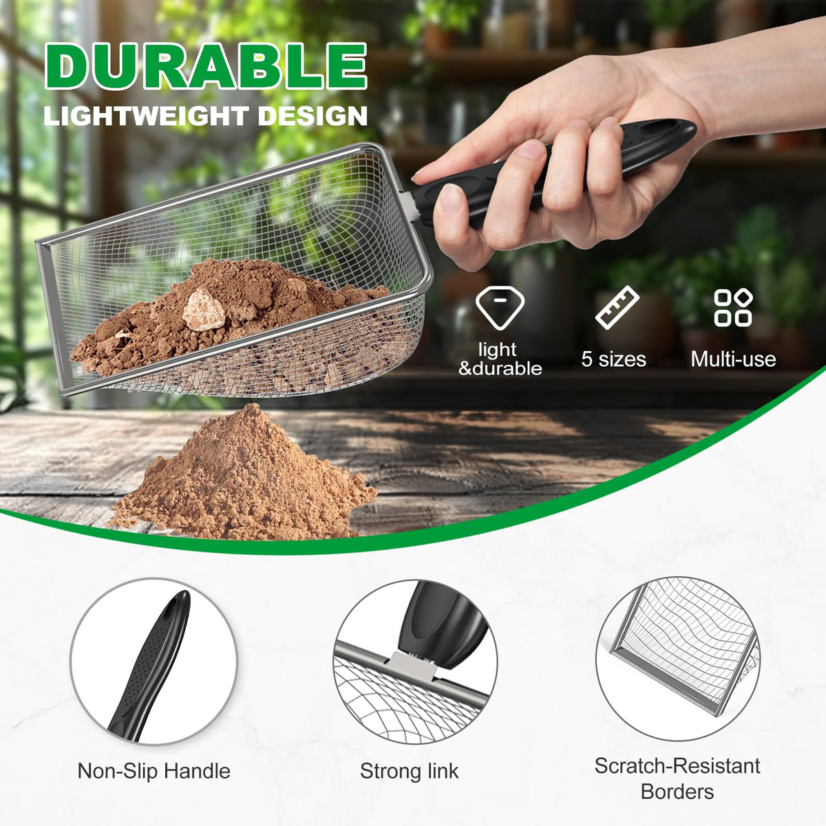 Zihvfzu soil sifter with 5mm mesh ideal for gravel and earth screening in garden beds