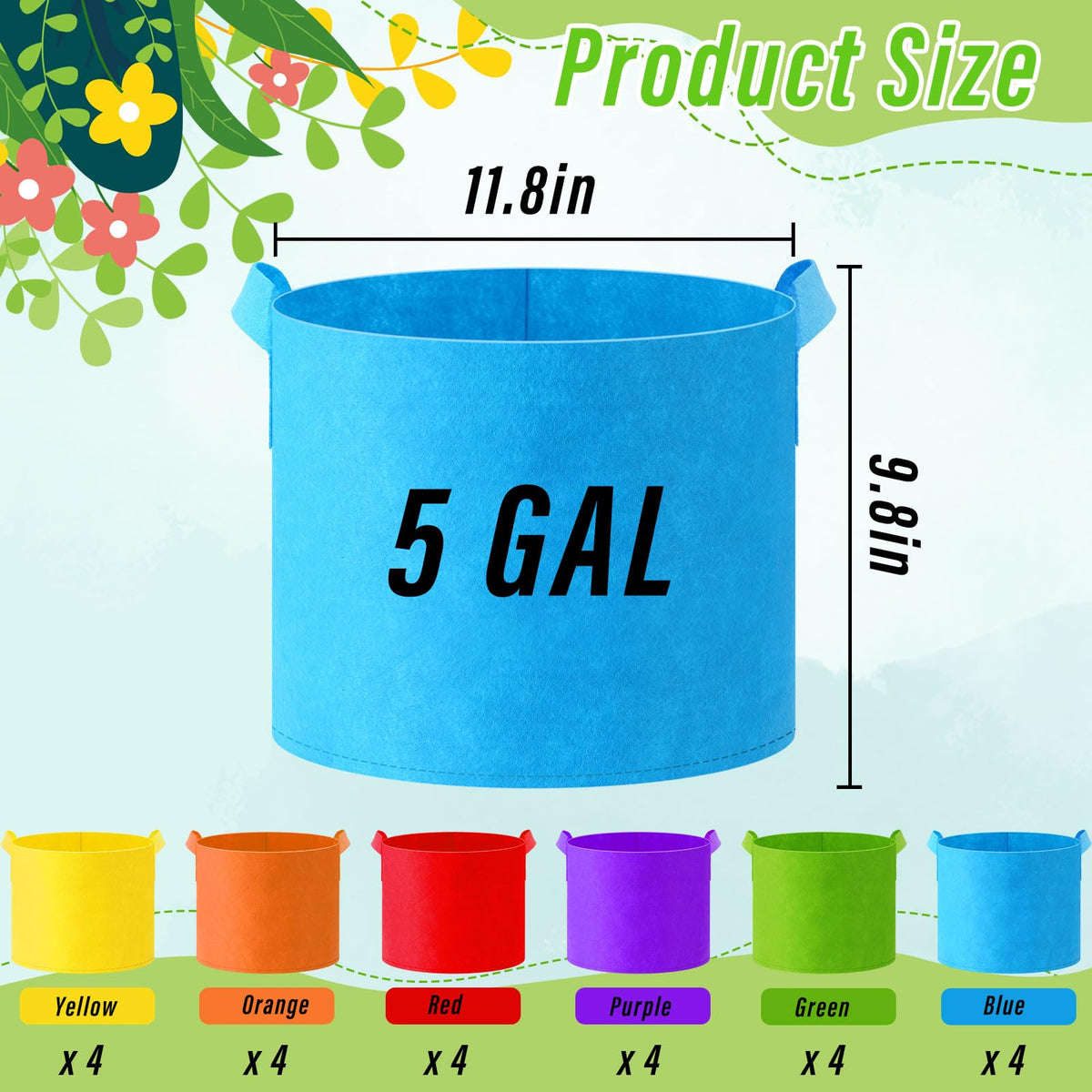 Ziliny 5-gallon fabric grow pot with durable handles for easy movement.