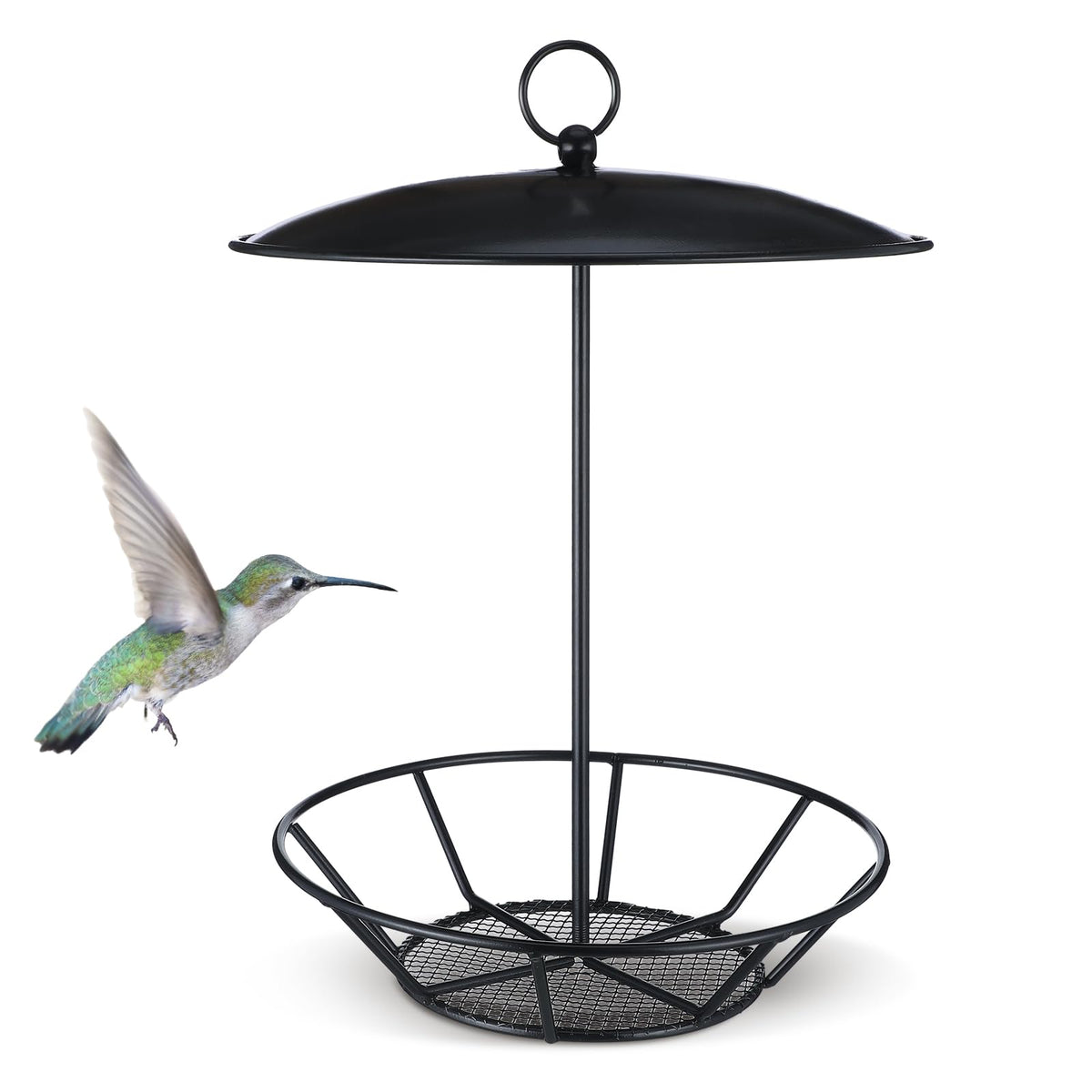 Ziliny cylinder bird feeder outdoors with seed cake, designed to attract diverse garden birds and easy viewing