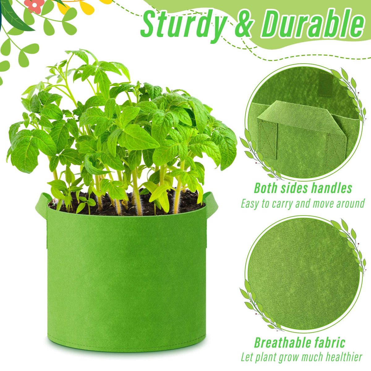 Ziliny grow bags suit indoor and outdoor gardens, balconies, and patios.