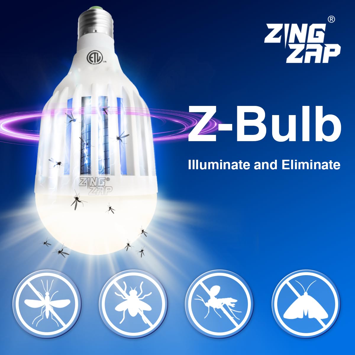ZingZap Z-Bulb zapper grid catching insects on contact