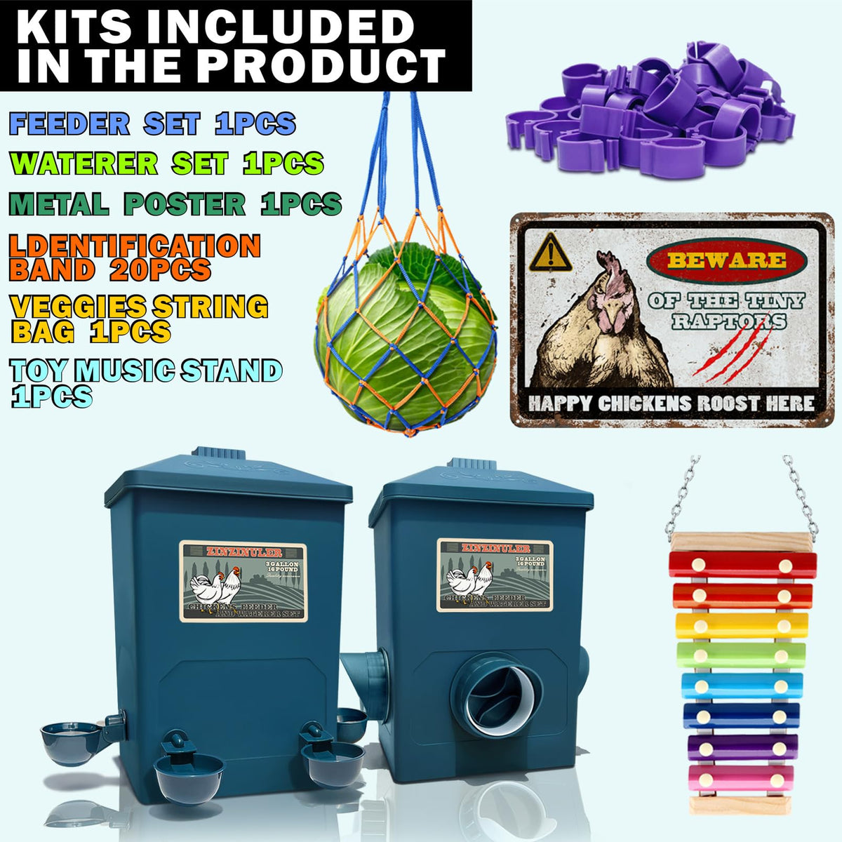 ZINZINULER chicken cup waterer holds 3 gallons for continuous access to clean water.