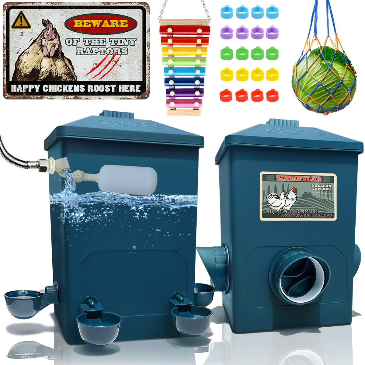 ZINZINULER chicken feeder 16lb capacity keeps feed dry and minimizes waste