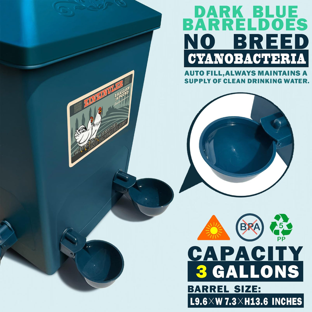 ZINZINULER feeder lid closed keeps feed sanitary and dry.