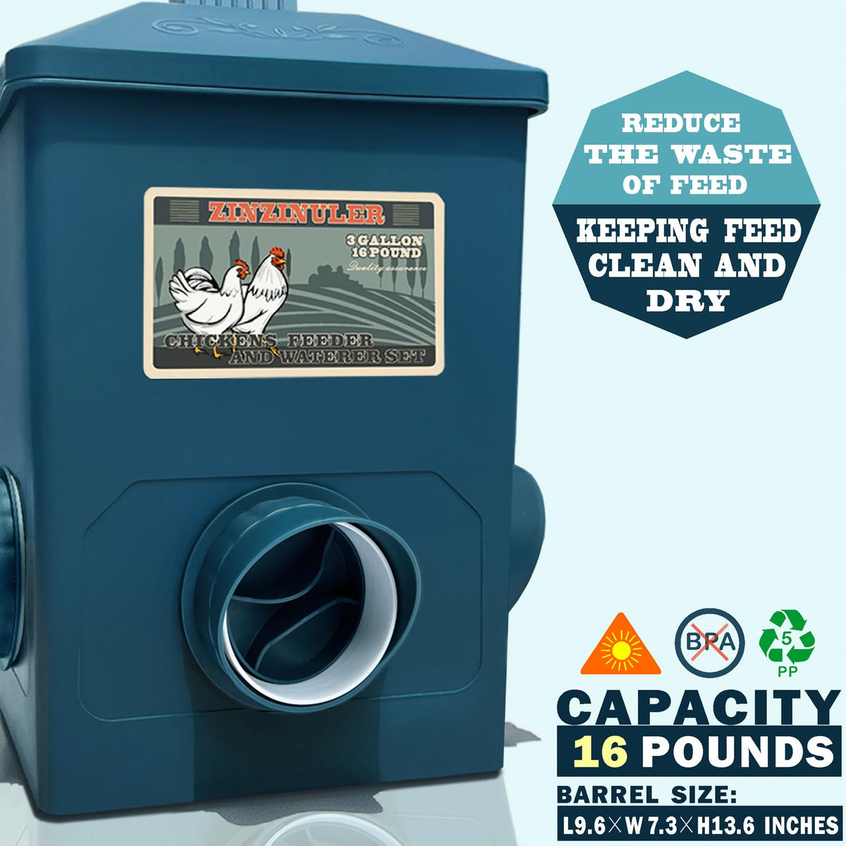 ZINZINULER hanging feeder and waterer mounted on mesh or wall for easy access