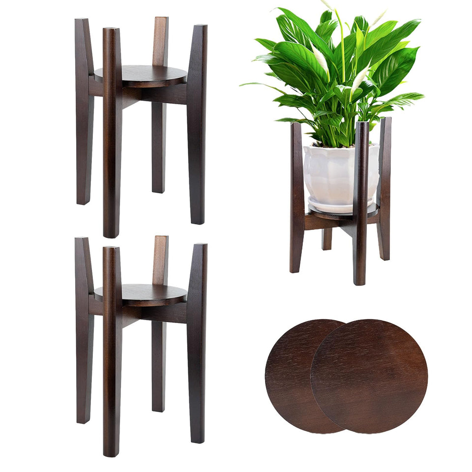 ZIOZERTT adjustable plant stand in walnut elevates 8–12 inch planters