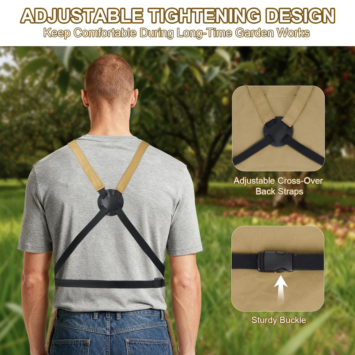 ZIOZERTT garden apron with adjustable strap for a comfortable fit.