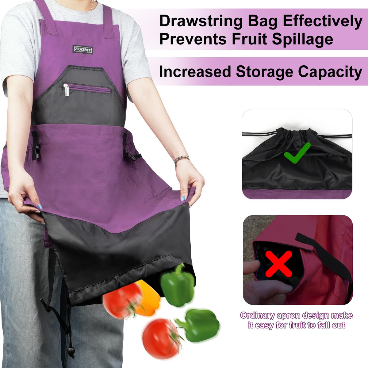 ZIOZERTT garden apron with adjustable shoulder straps ensures comfortable wear.