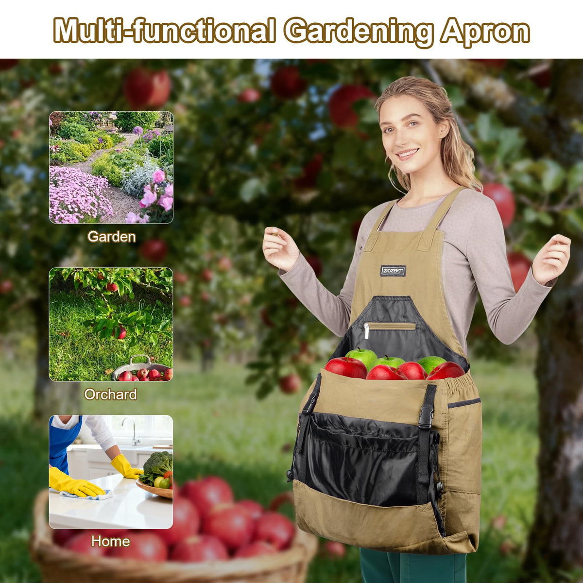 ZIOZERTT large bottom pocket keeps tools accessible during gardening.