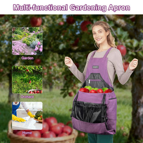 ZIOZERTT garden apron large bottom pocket holds fruit and harvest.
