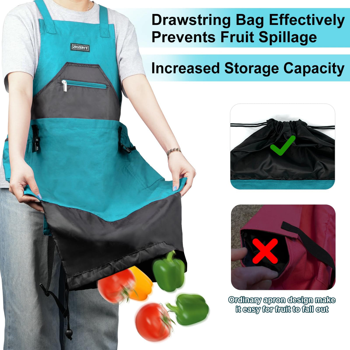 ZIOZERTT Garden Apron with multiple pockets keeps tools and seeds organized.
