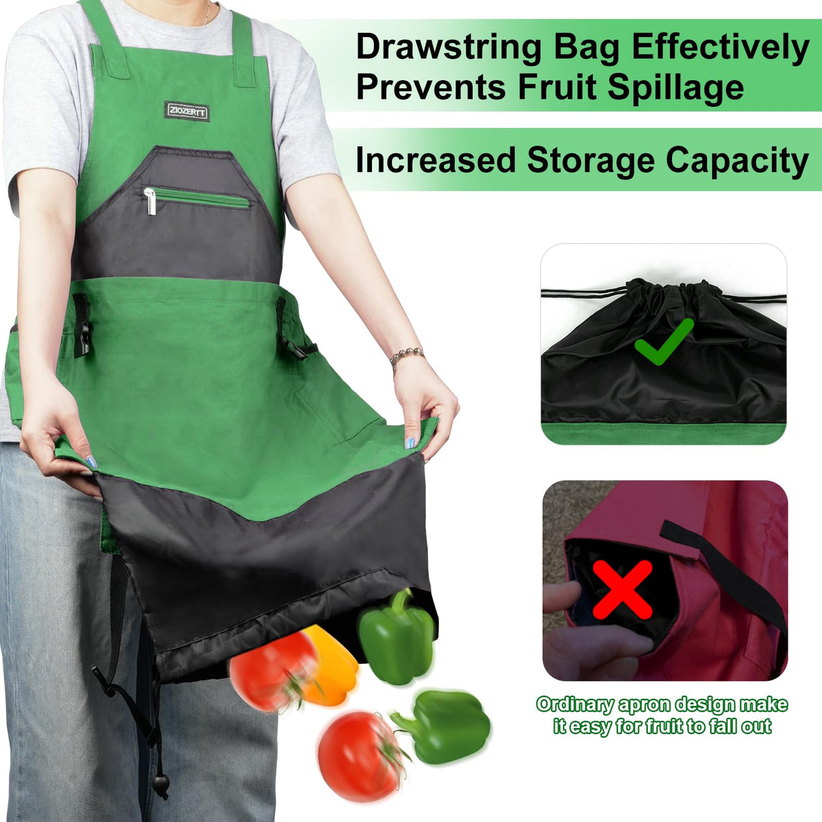 ZIOZERTT Gardening Apron in heavy-duty canvas delivers durable wear for long garden days.