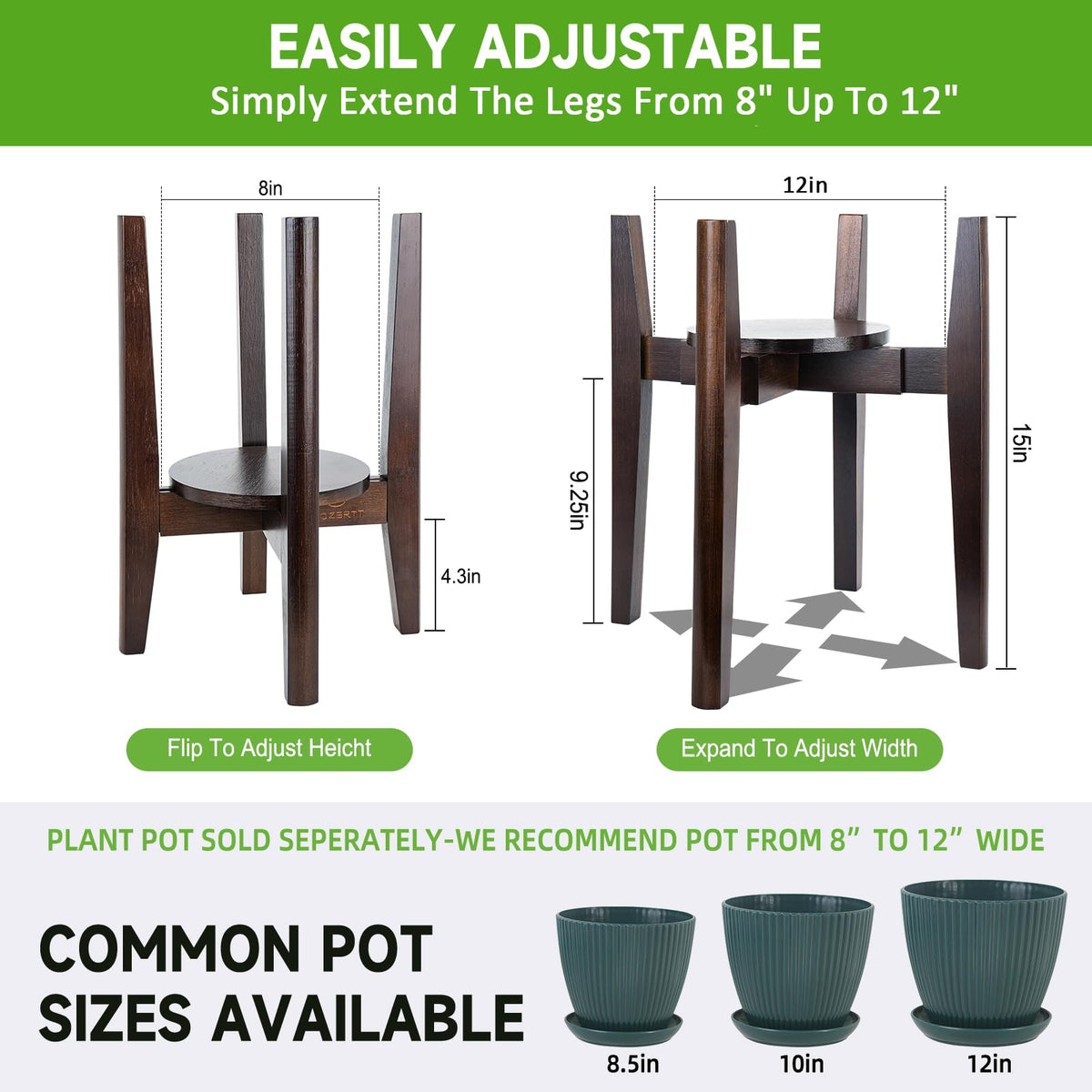 ZIOZERTT plant stand tray in walnut adds stability for pots