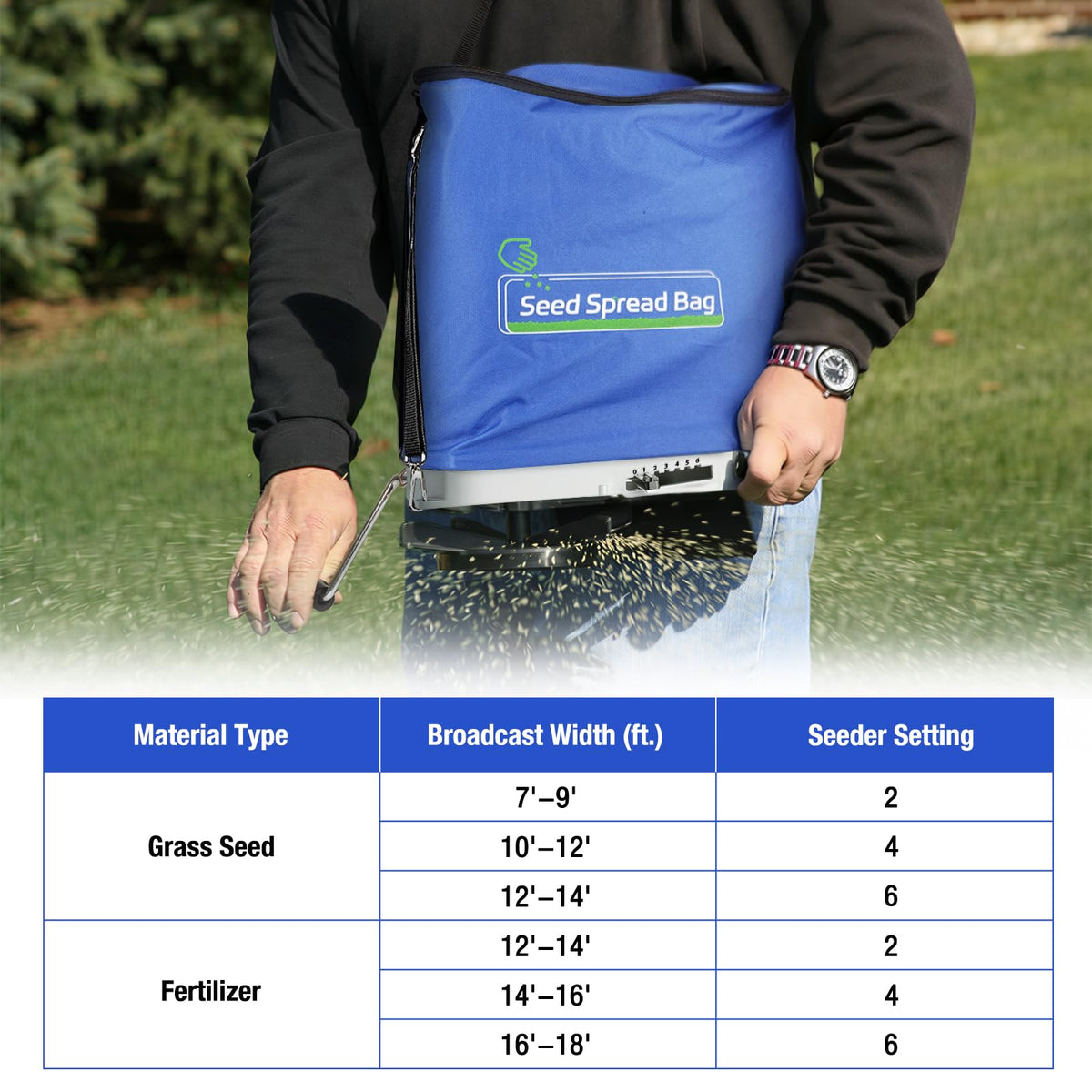 Zipcase seed spreader adjustable strap in blue for secure carry