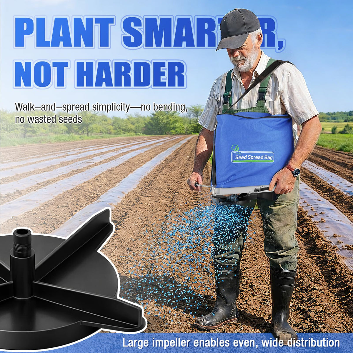 Zipcase seed spreader rare baffle for improved flow and even spread