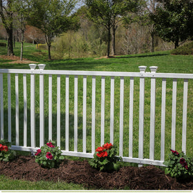 Zippity Baskenridge fence panel kit front view, white vinyl border for yard safety