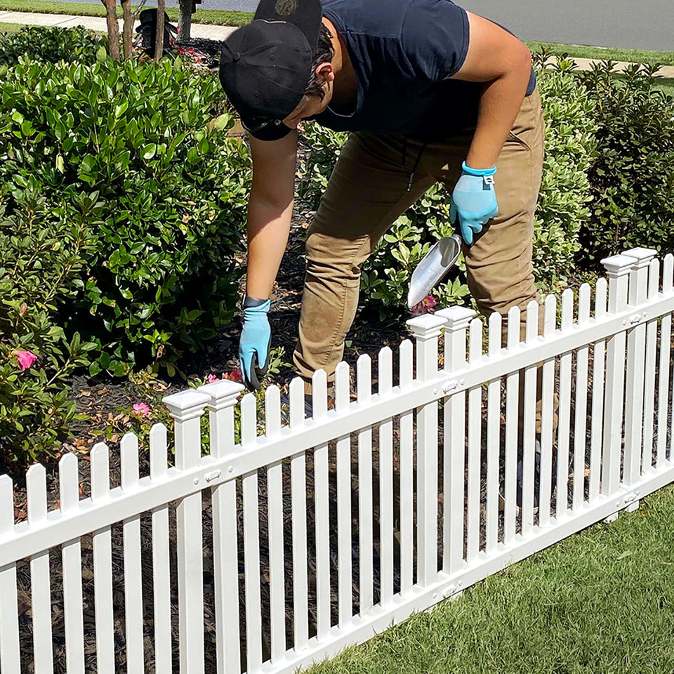 Zippity Roger Rabbit garden fence panel closeup; durable, maintenance-free vinyl for outdoor borders.