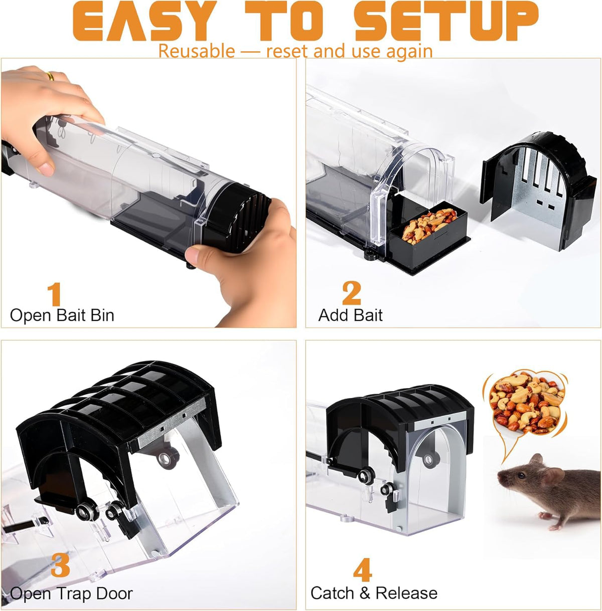 Ziprusburk dual-door auto-locking trap prevents escapes.