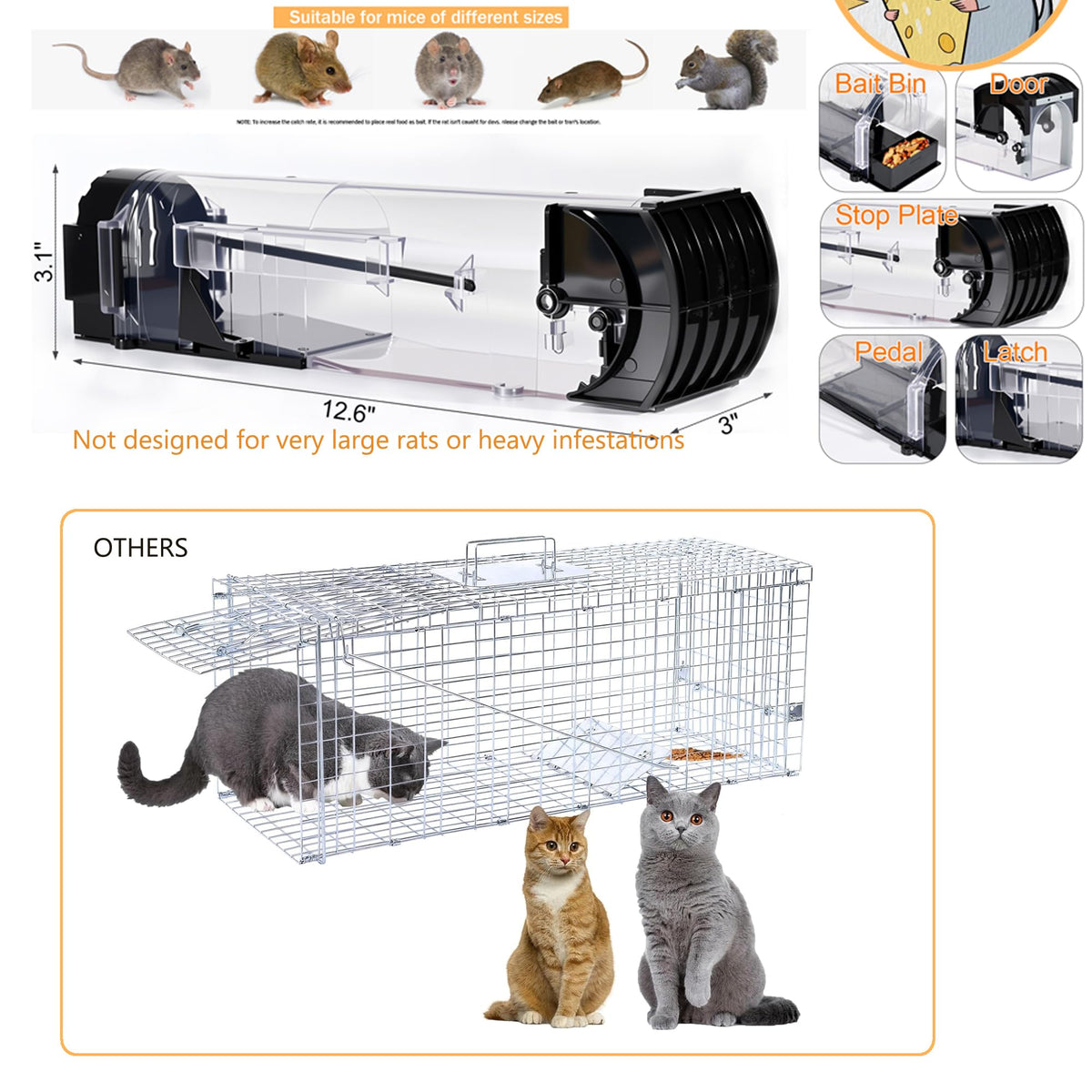 Ziprusburk iron-reinforced chew-resistant trap for longer life.