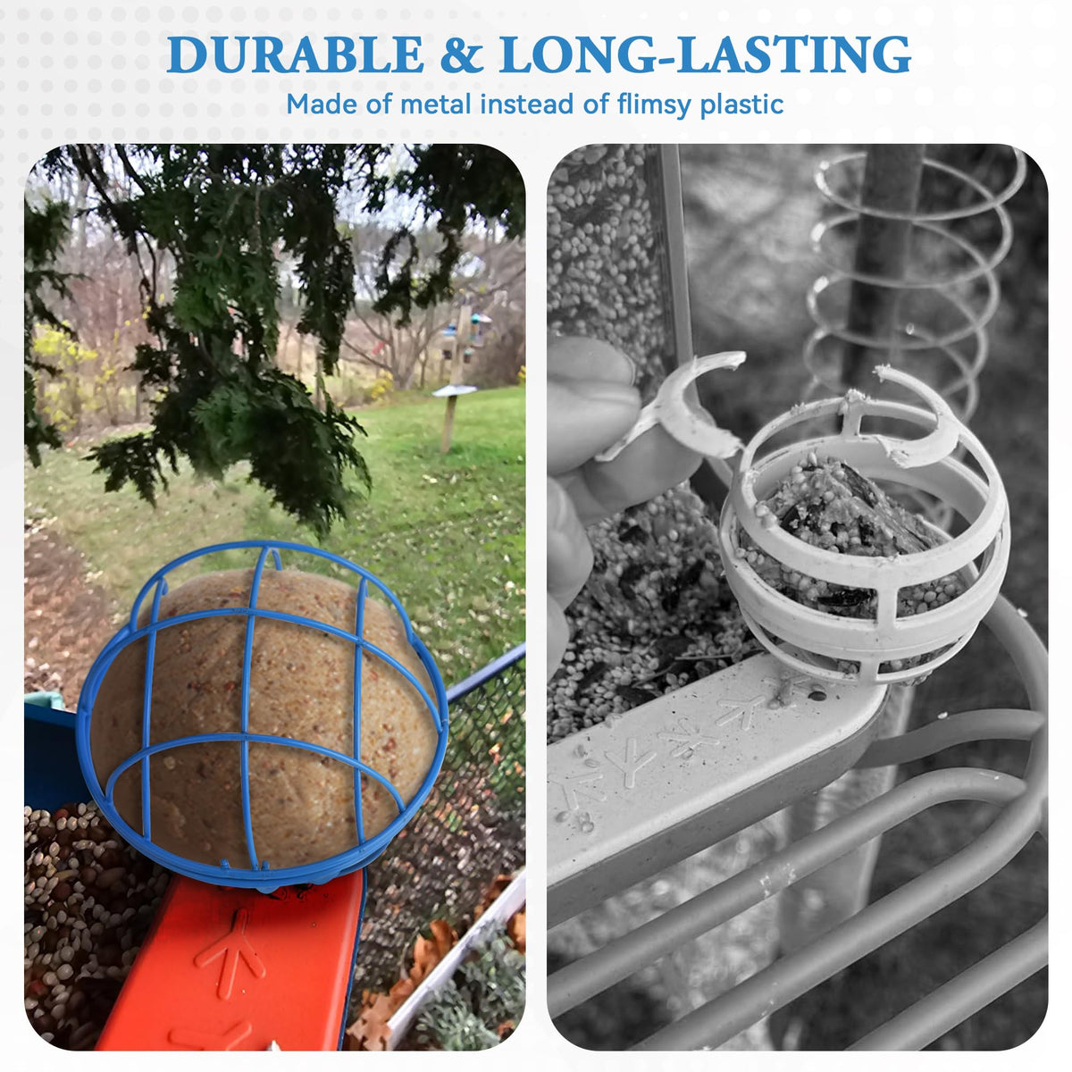 ZIRKOZIR suet holder attached to Bird Buddy feeder, secure 5mm screw hole.