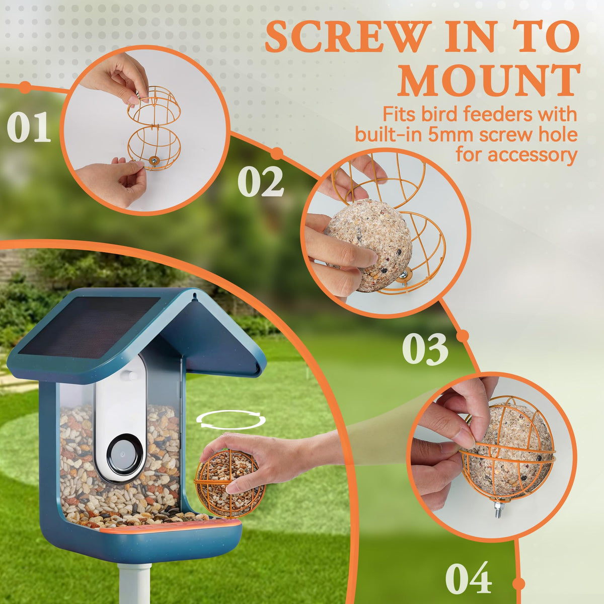 Durable metal suet holder by ZIRKOZIR resisting weather and squirrels in orange