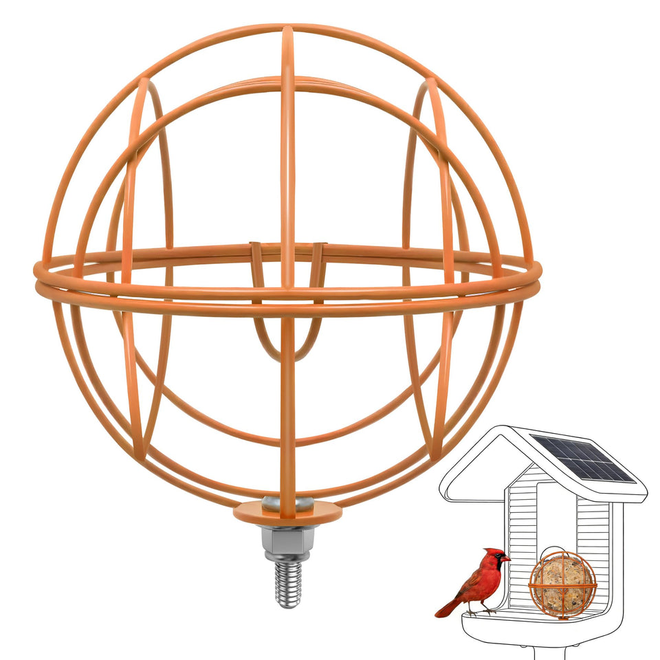 ZIRKOZIR metal suet ball holder for Bird Buddy in orange keeps suet secure for nearby birds