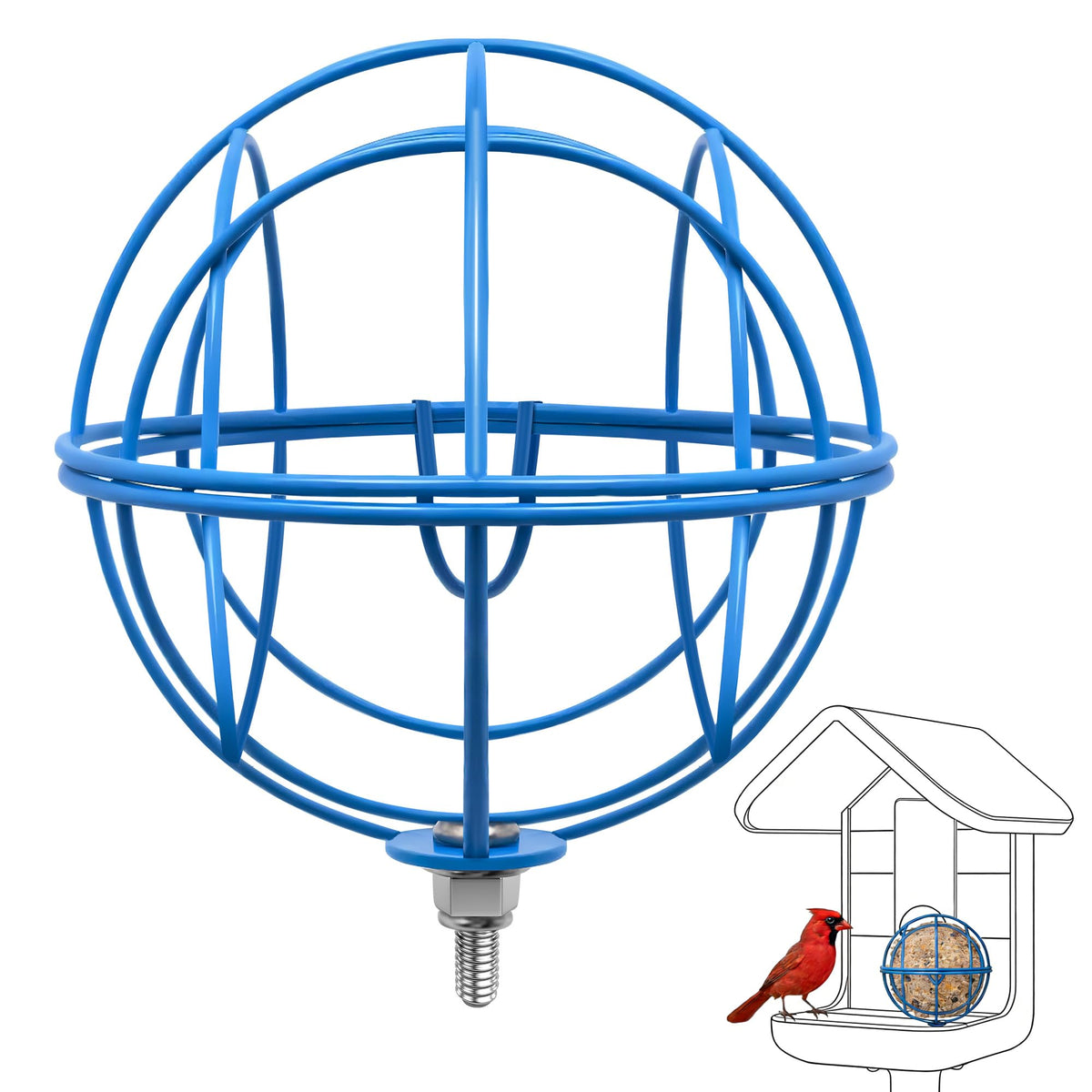 ZIRKOZIR metal suet ball holder in blue, designed for Bird Buddy compatibility and durable year-round feeding.
