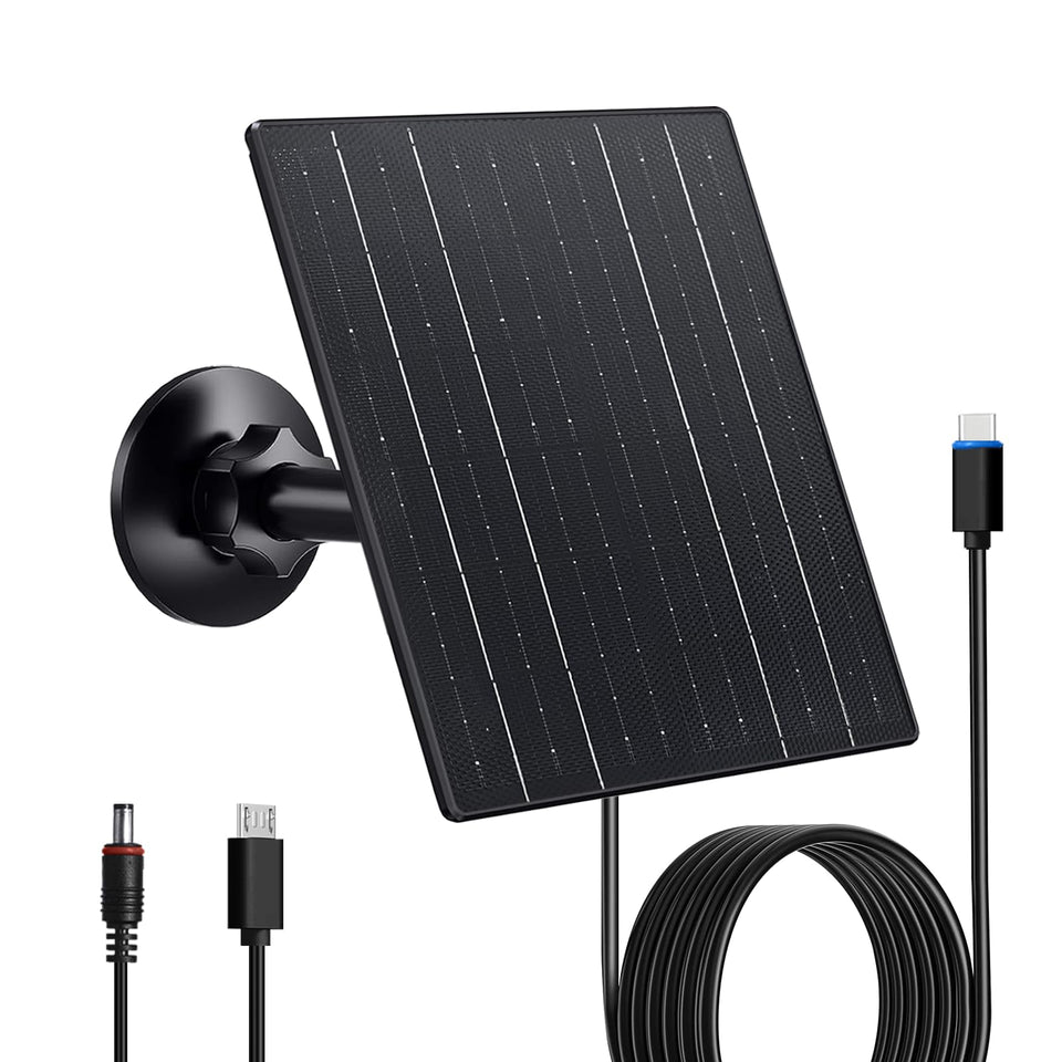 Zivif 10W solar panel with USB-C port powers cameras outdoors.