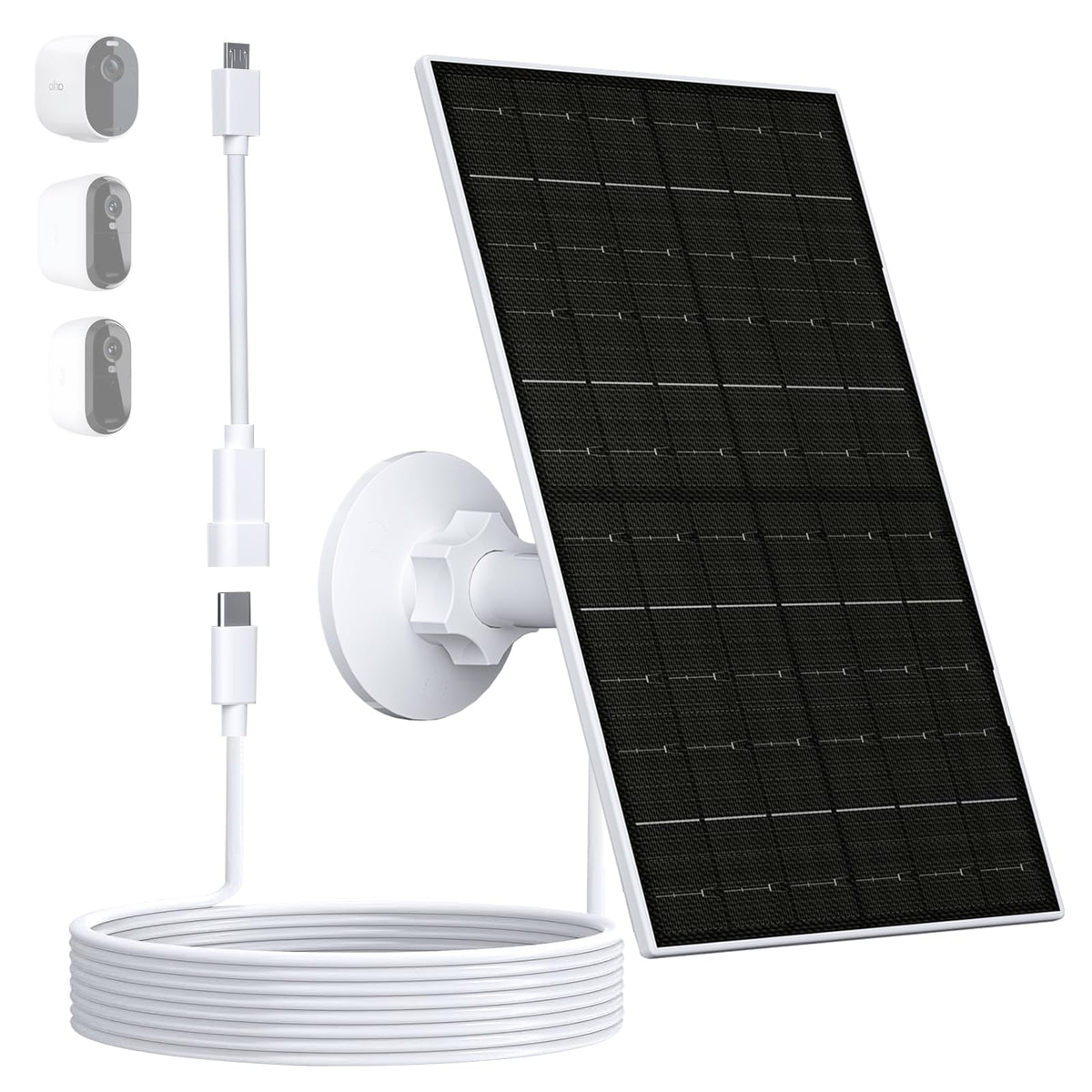 Zivif 7W solar panel mounted outdoors powering Arlo Essential 2K camera.