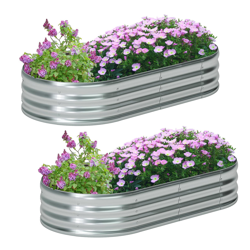 Zizin 2-pack galvanized oval raised beds for durable outdoor vegetable growing.