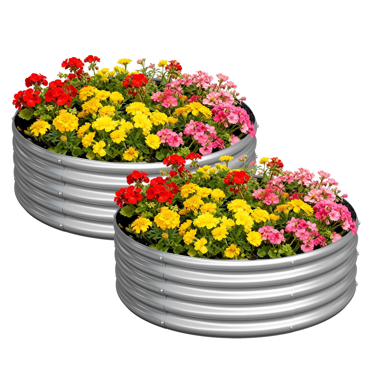 Zizin galvanized round raised garden bed, 4ft, silver finish for durable vegetable growing.