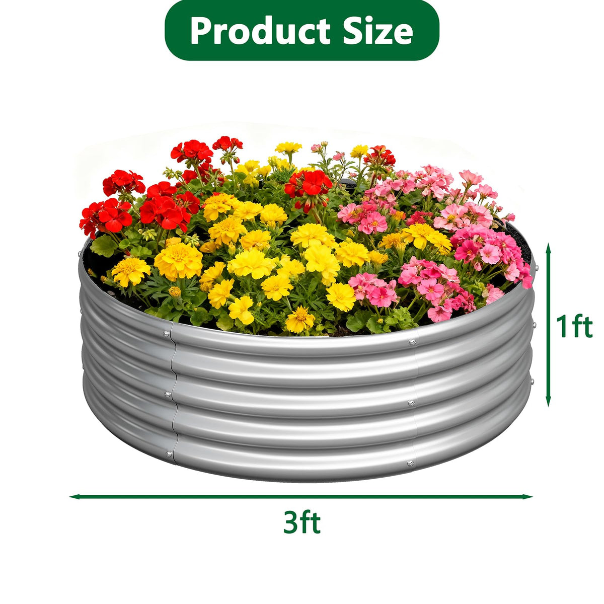 Zizin round planter box assembly with included hardware for quick setup.