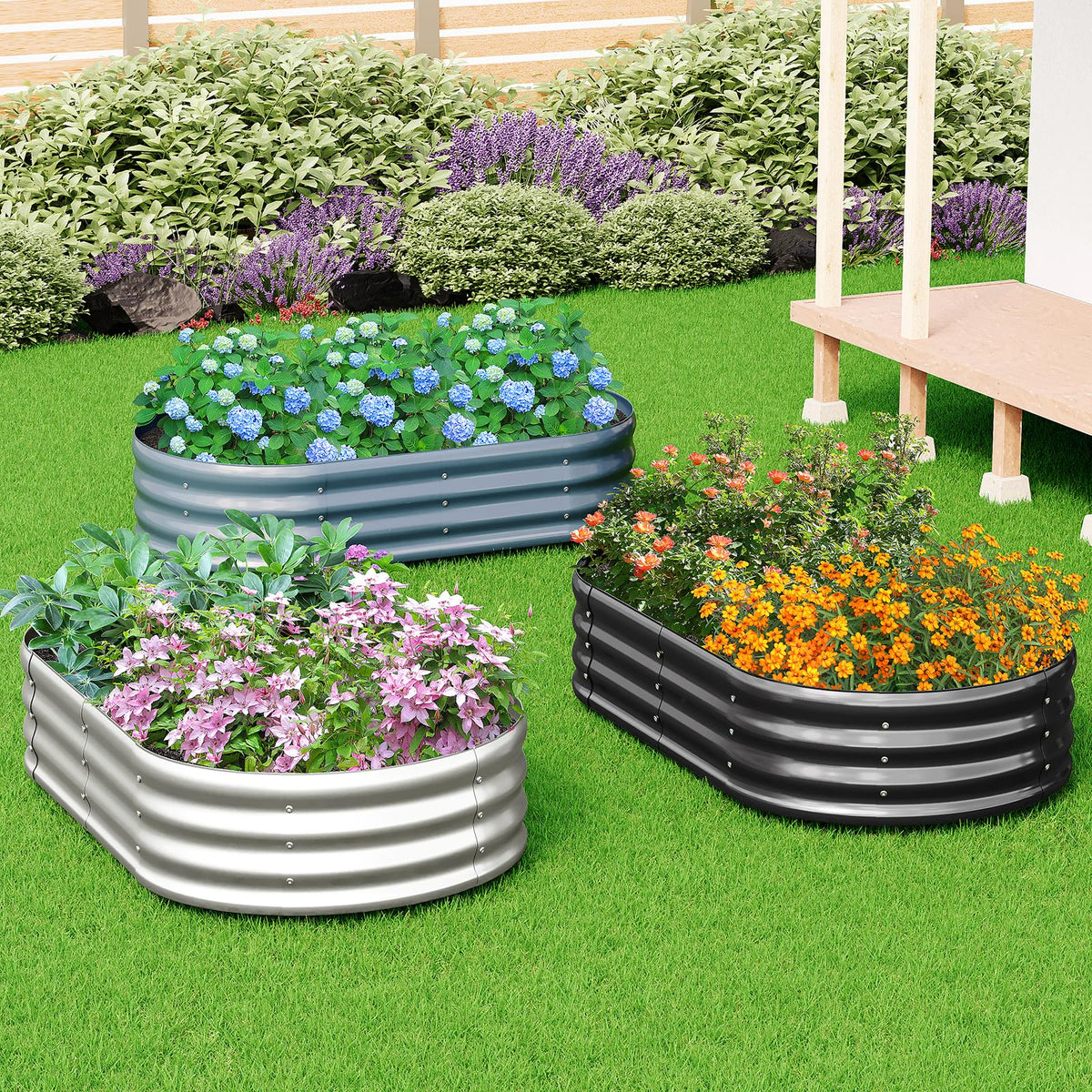 Zizin raised bed with middle support rods for added stability