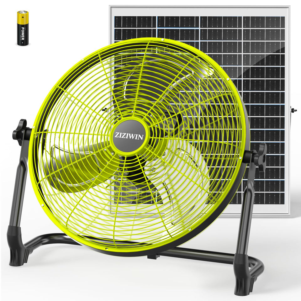 ZIZIWIN 14-inch solar fan in outdoor use offering portable cooling for patios and tents