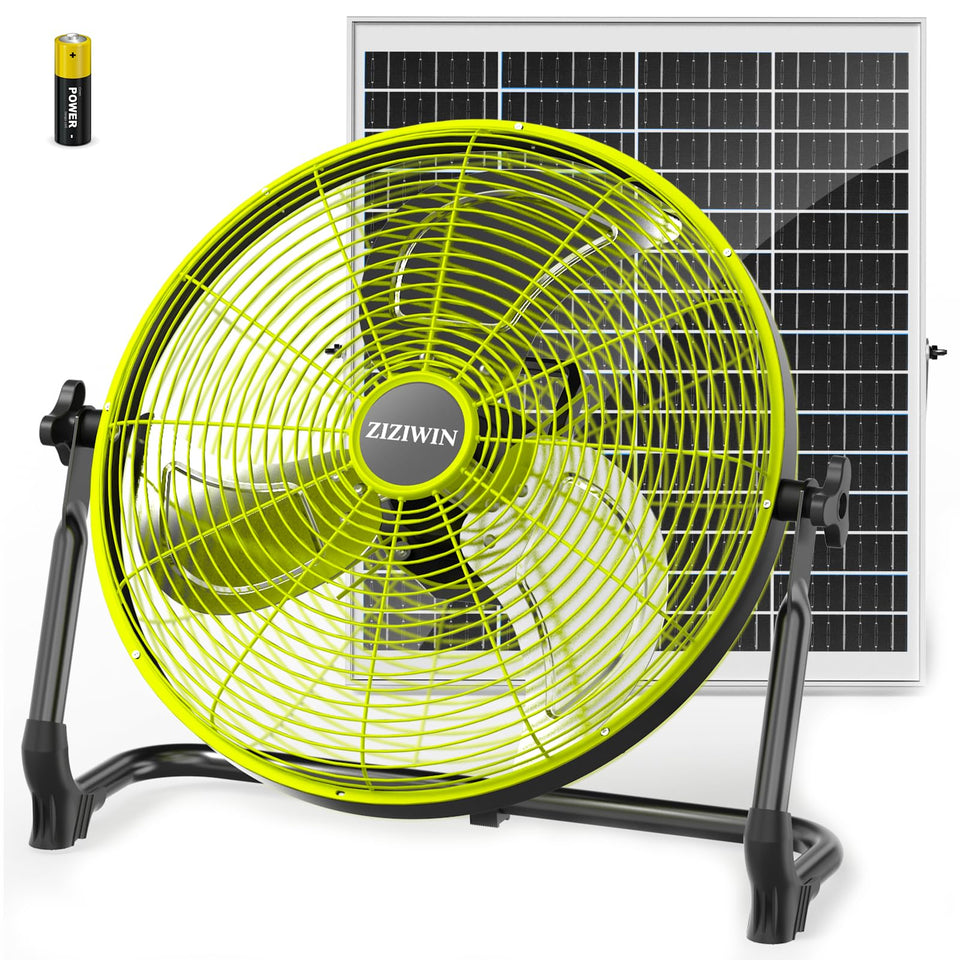 ZIZIWIN 18-inch solar fan front view for outdoor cooling and greenhouse use