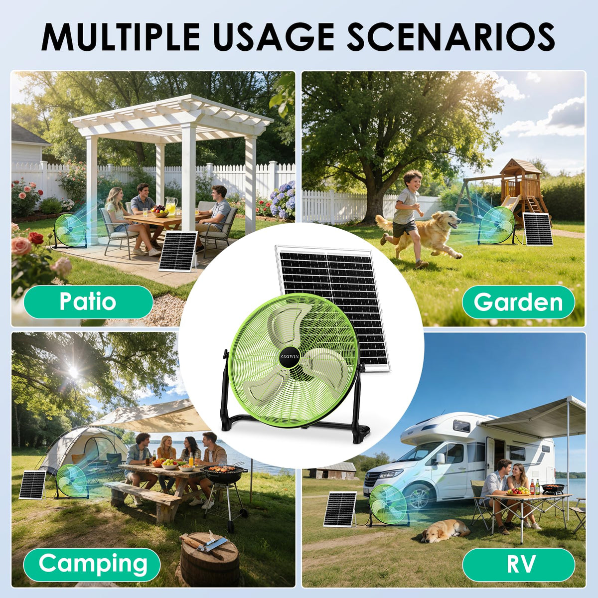 ZIZIWIN long-lasting battery powers hours of cooling outdoors.