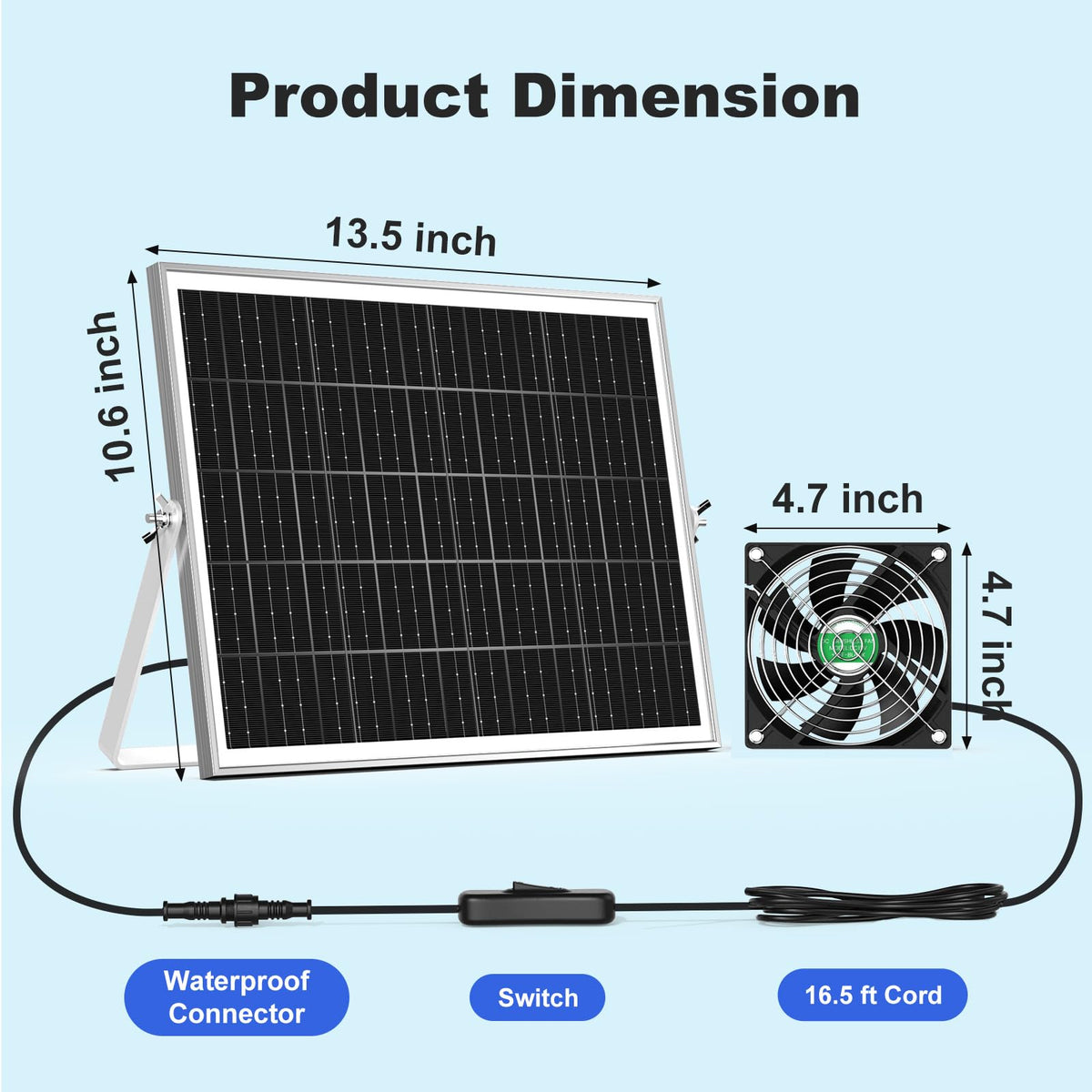 ZIZIWIN solar greenhouse dual fans installation showing flexible exhaust and intake