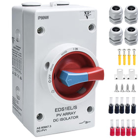 ZJWZJH solar disconnect switch four-pole red handle for safe circuit isolation in rooftop solar setups.