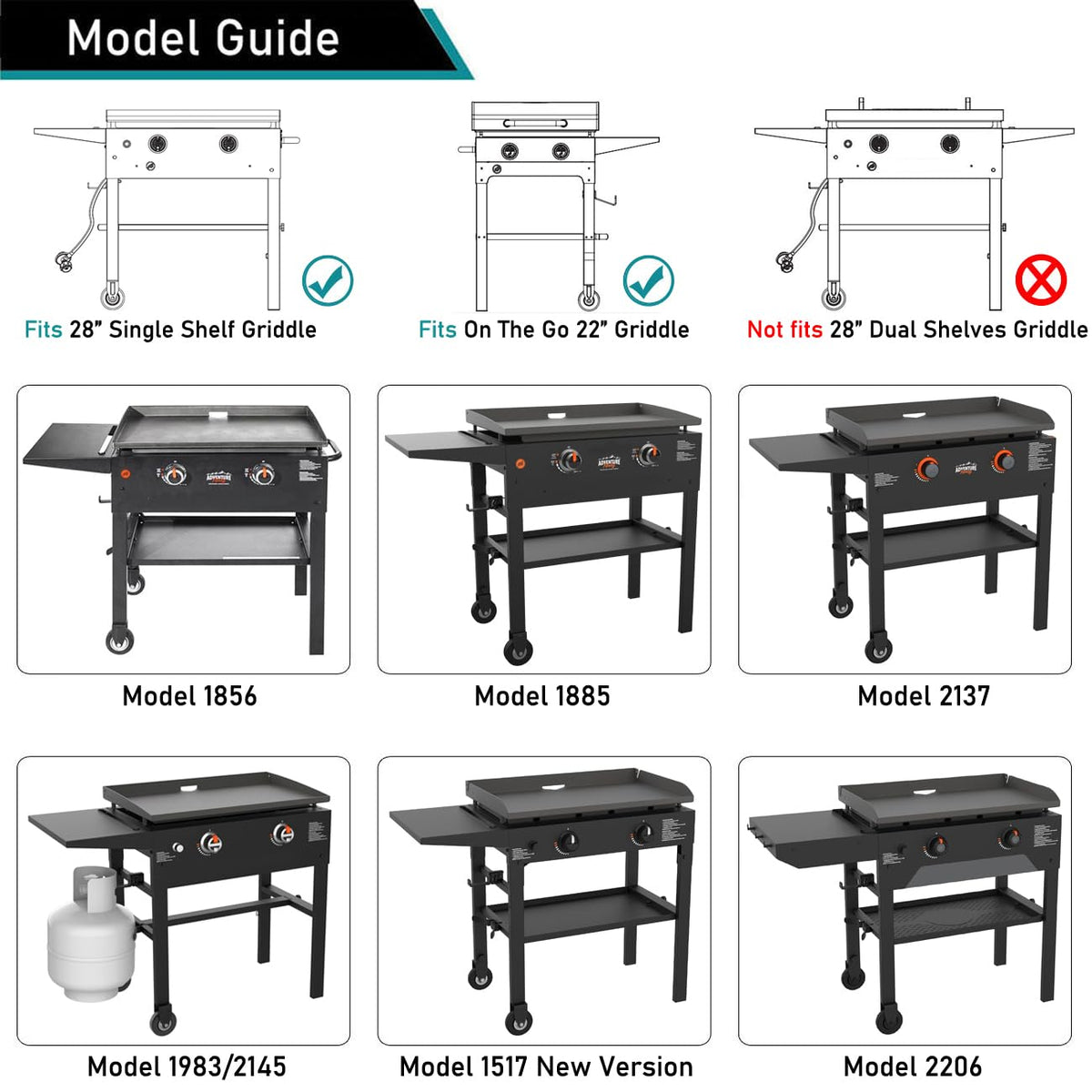 Custom-fit design for Blackstone 28-inch griddles with shelves and hoods.