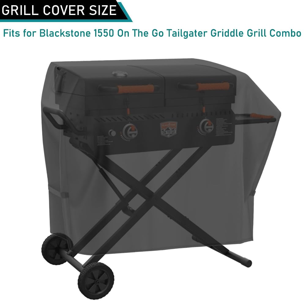 Waterproof PVC coating keeps Blackstone 17-inch Tailgater griddle dry in rain.