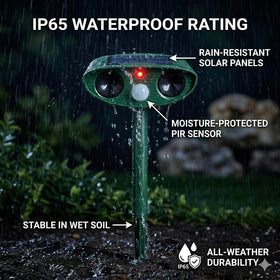 ZLieatmp Deer deterrent with solar panel delivers day-and-night protection.