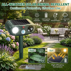 ZLieatmp solar repeller shows LED strobe and ultrasonic deterrence during motion