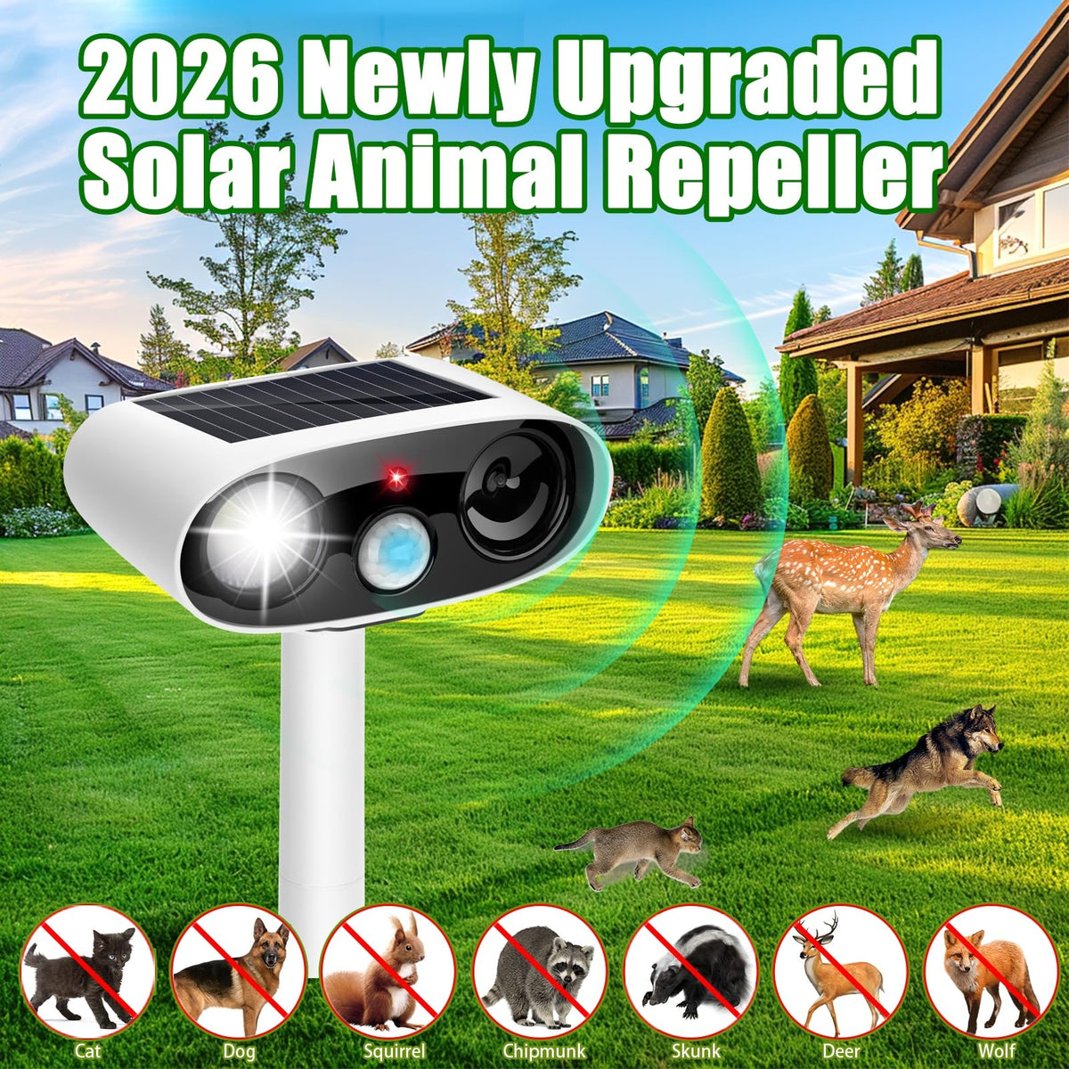 ZLieatmp solar ultrasonic animal repeller side view shows compact, weatherproof design.