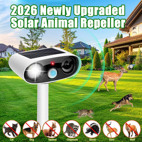 ZLieatmp solar ultrasonic animal repeller side view shows compact, weatherproof design.