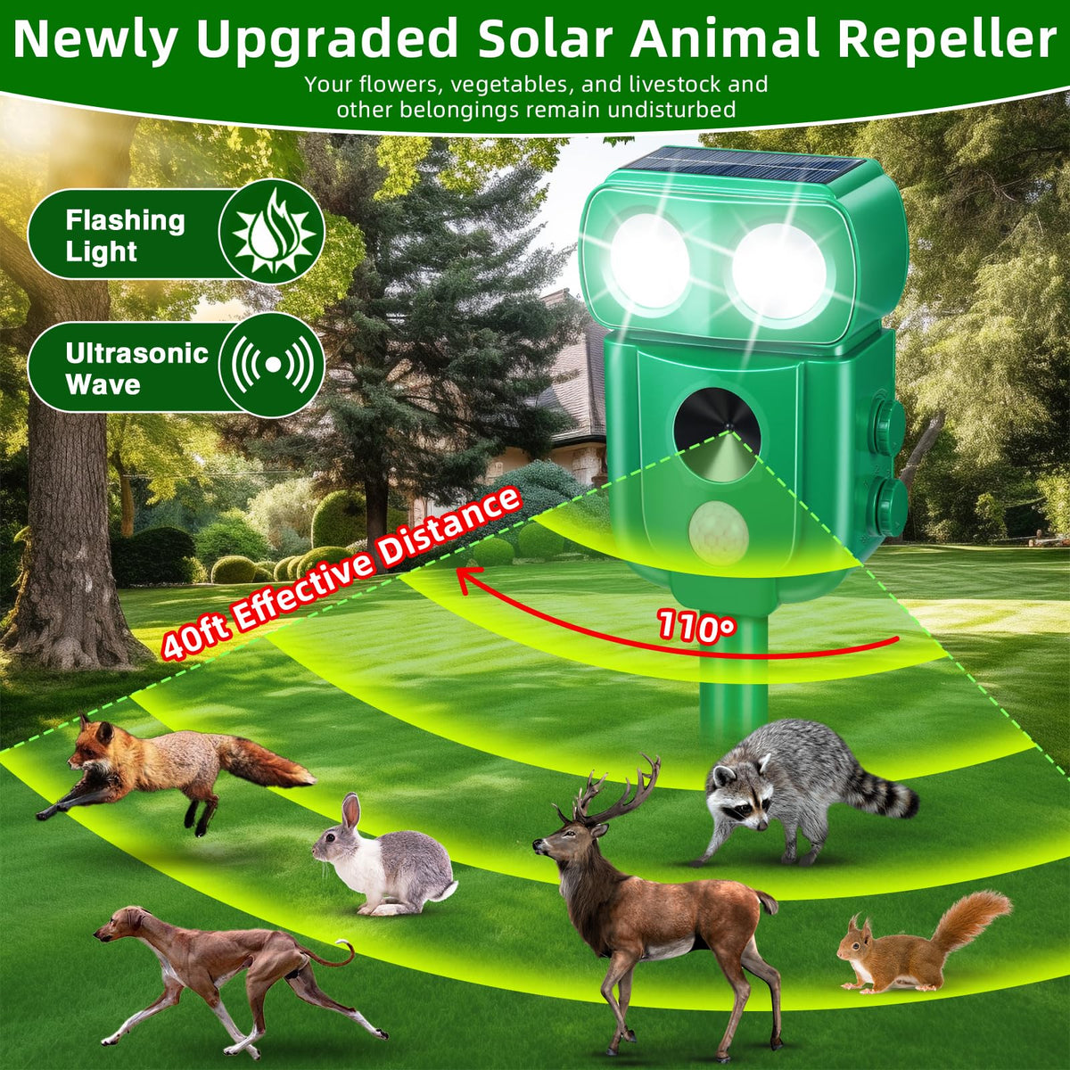 ZLieatmp Sonic Fortress Pro Deer Deterrent with motion-activated LED cue.