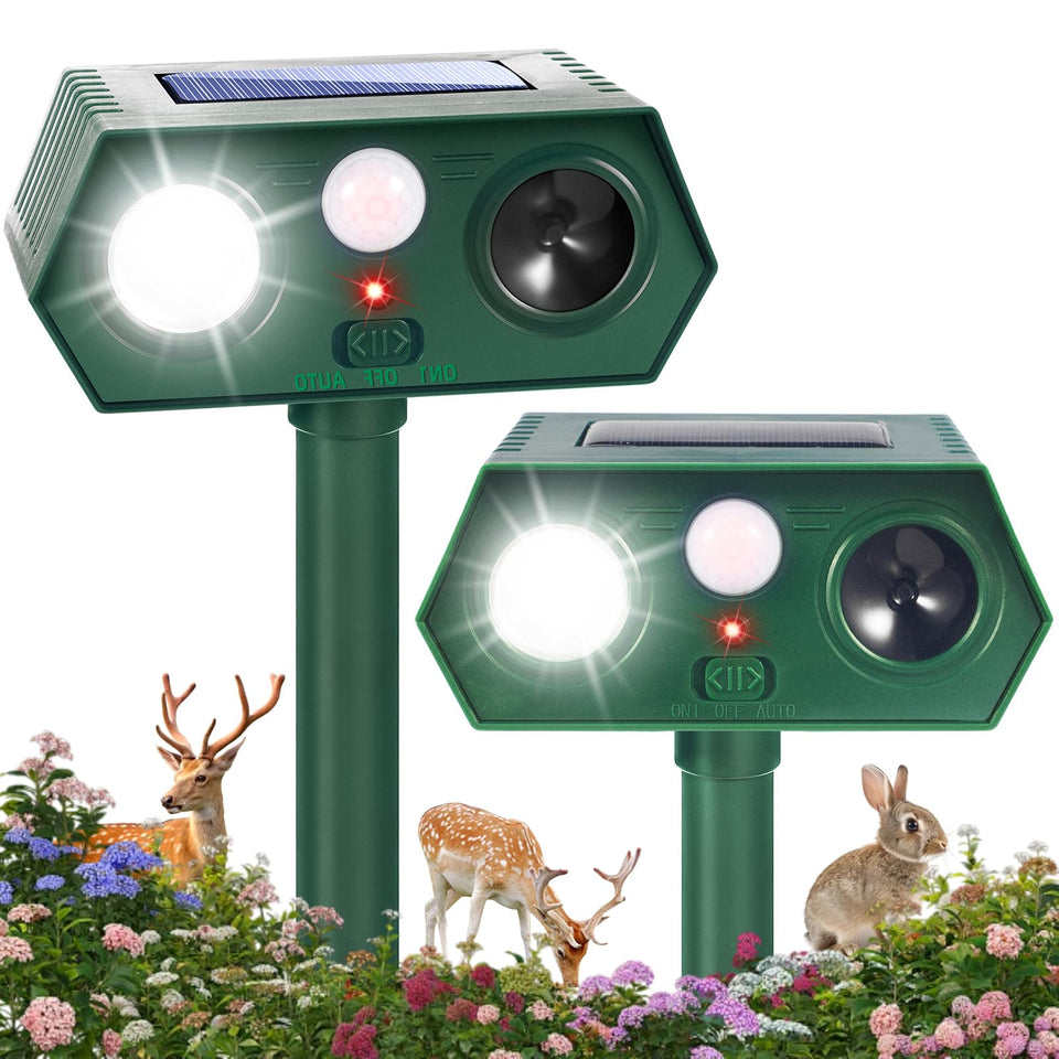 ZLieatmp Sonic Fortress Pro deer repellent outdoors protecting garden beds.