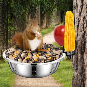 Zliiesns metal squirrel feeder outdoors with large bowl for efficient feeding